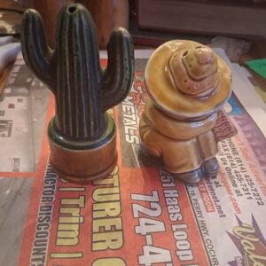 Ceramic Cactus & Bear Salt and Pepper Shakers - Brown and Green